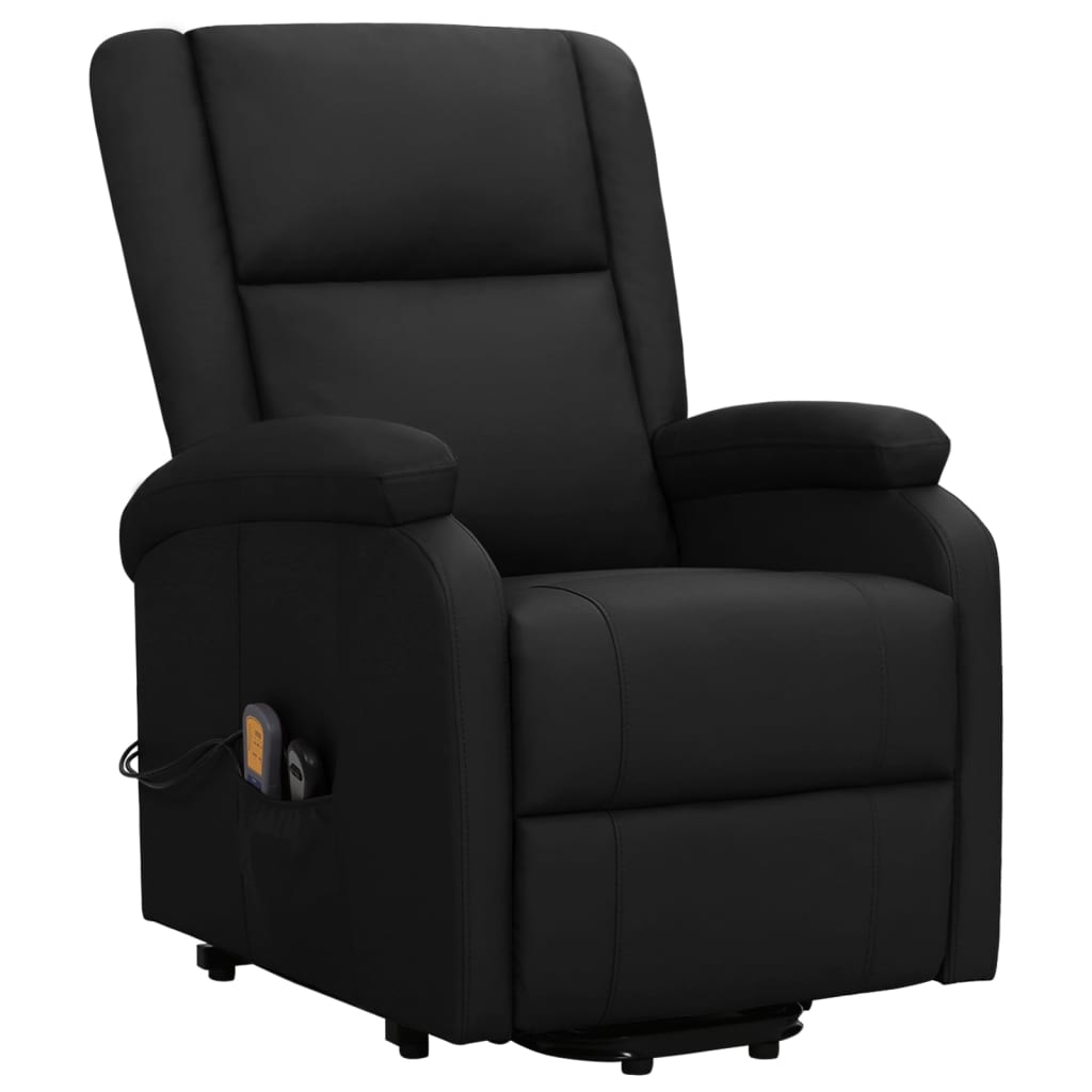 vidaXL Sillón de masaje elevable cuero sintético negro