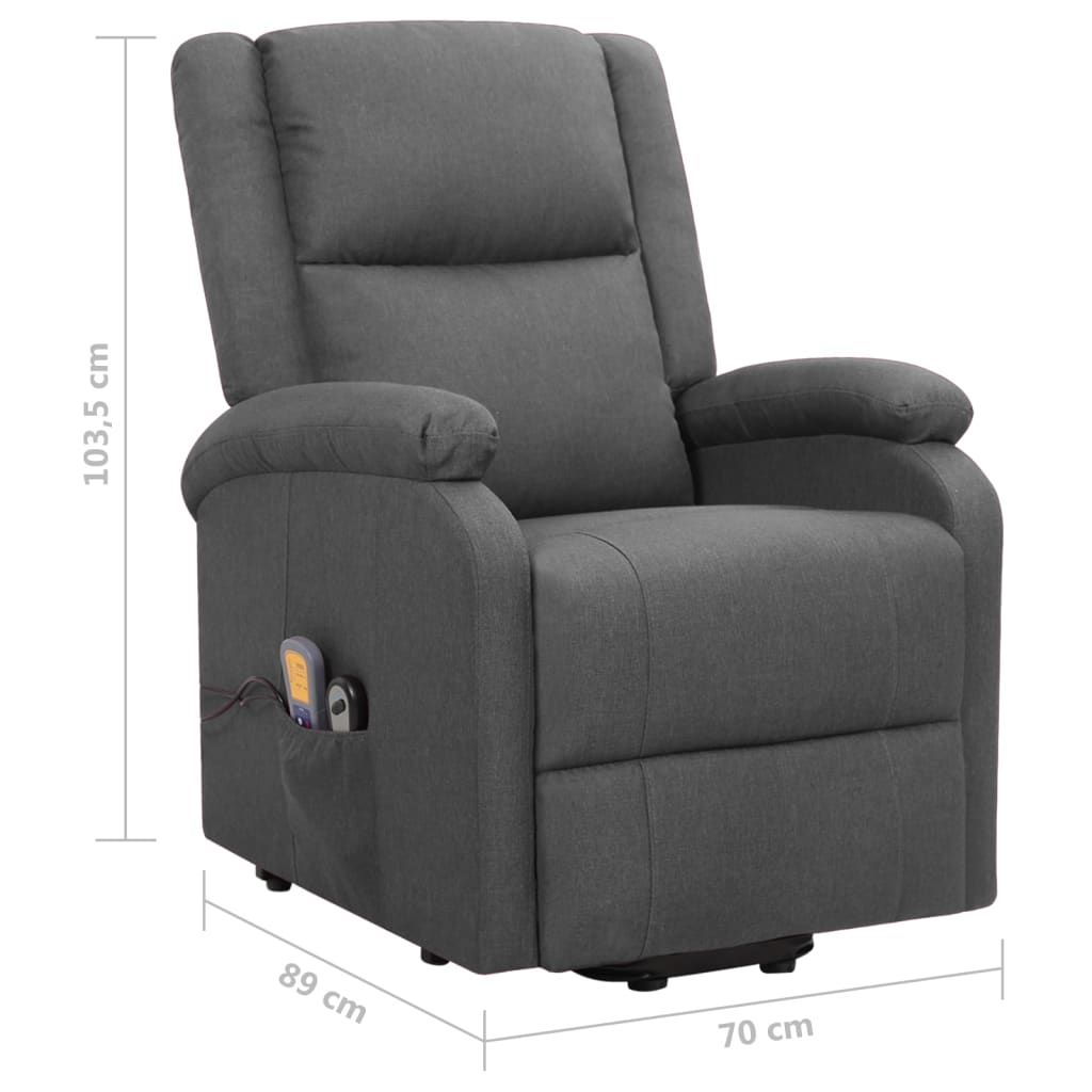 vidaXL Sillón de masaje elevable tela gris oscuro