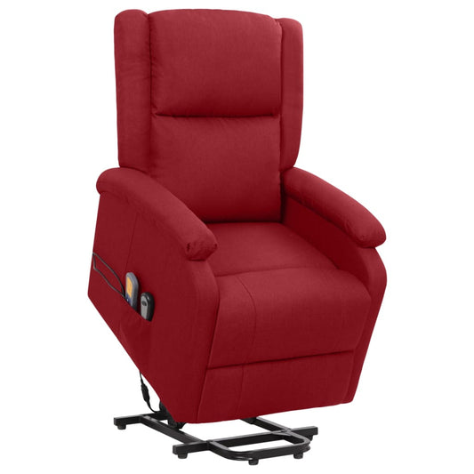 vidaXL Sillón de masaje elevable tela rojo tinto