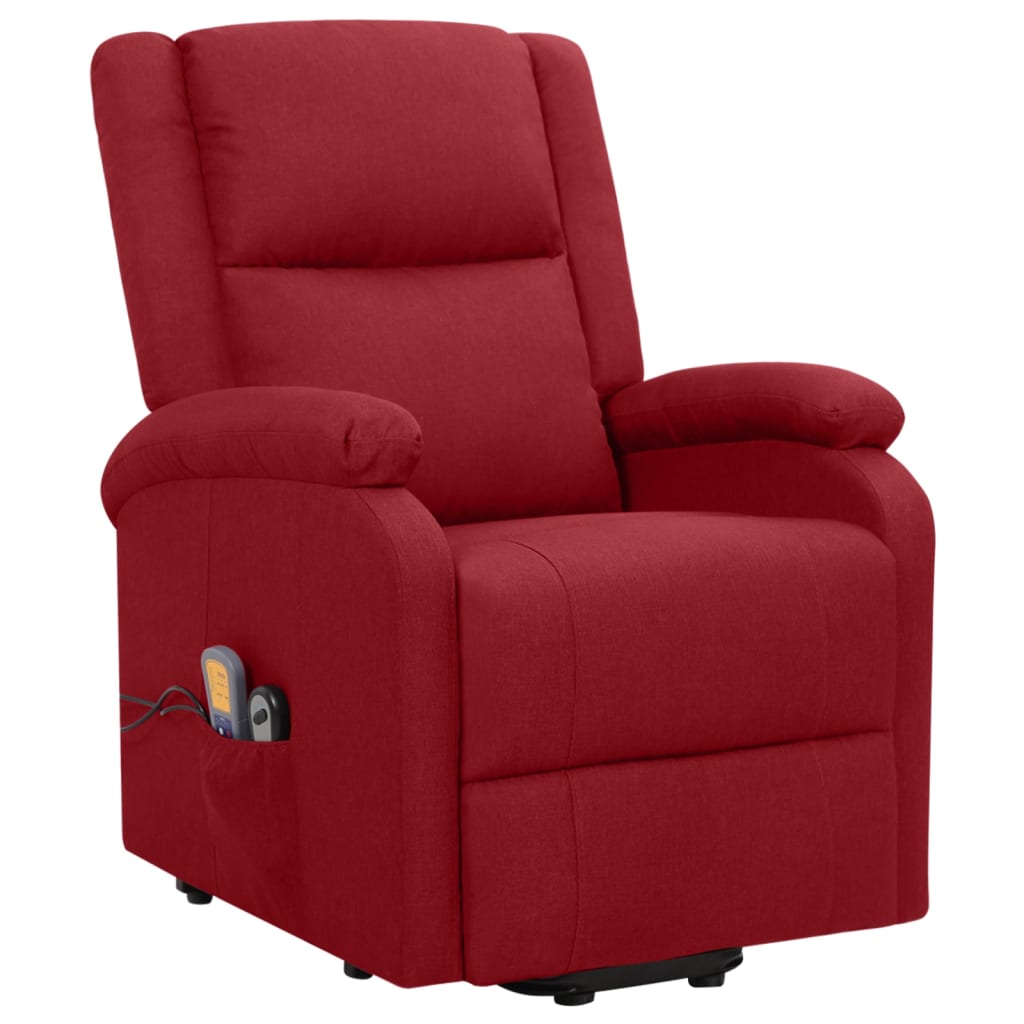 vidaXL Sillón de masaje elevable tela rojo tinto