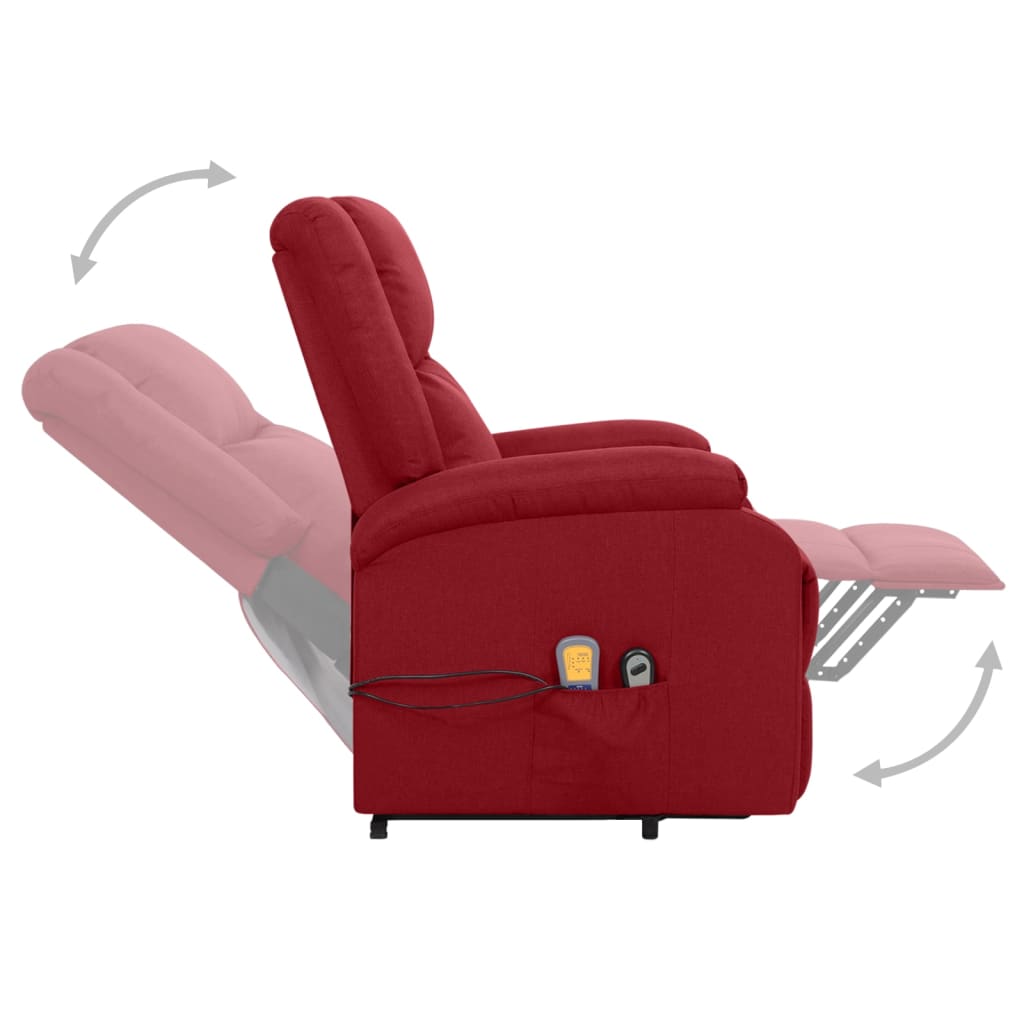 vidaXL Sillón de masaje elevable tela rojo tinto