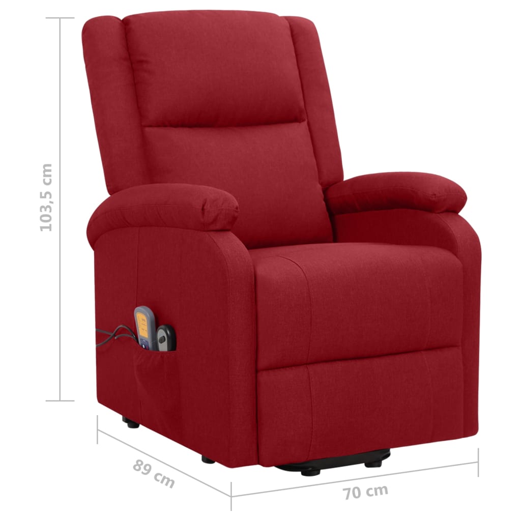 vidaXL Sillón de masaje elevable tela rojo tinto