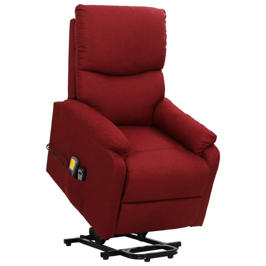 vidaXL Sillón de masaje elevable tela rojo tinto