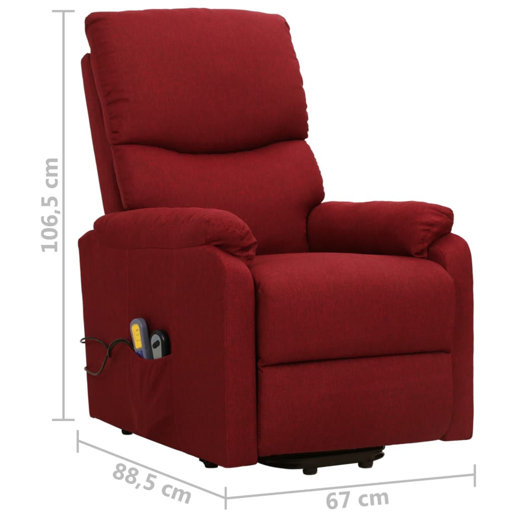 vidaXL Sillón de masaje elevable tela rojo tinto