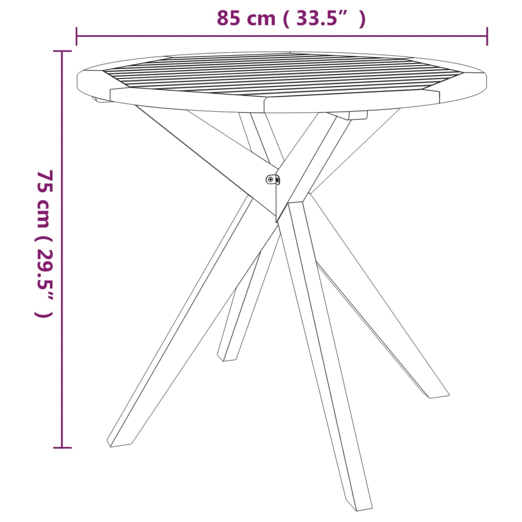 vidaXL Mesa de jardín madera maciza de acacia 85x85x75 cm