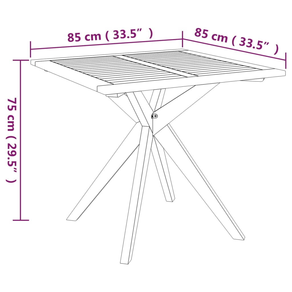 vidaXL Mesa de jardín madera maciza de acacia 85x85x75 cm