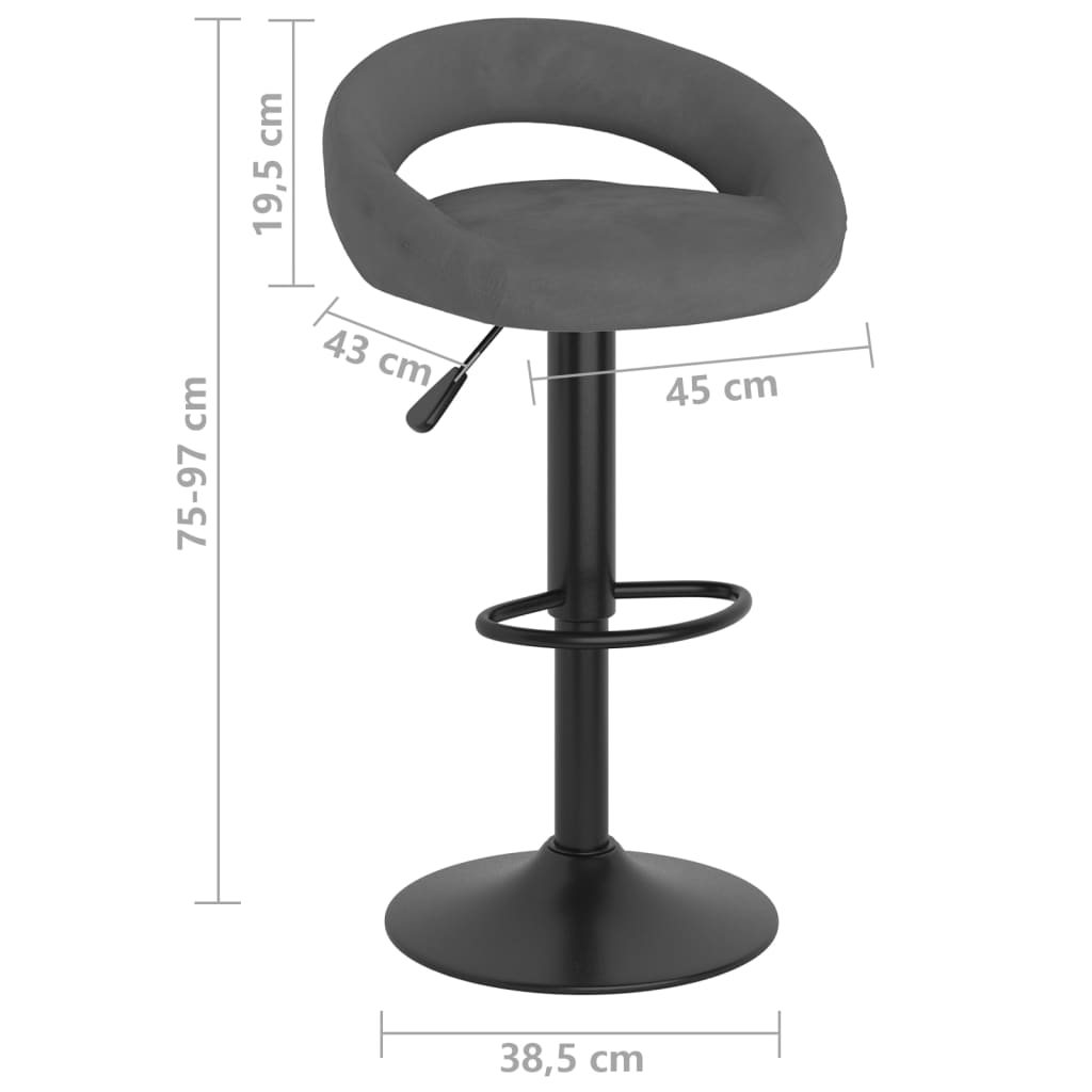 vidaXL Taburetes de cocina 2 unidades terciopelo gris oscuro