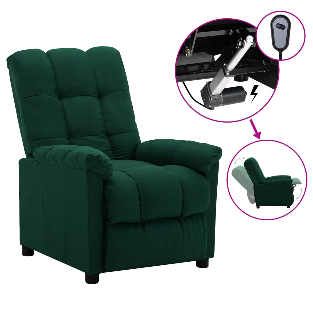 vidaXL Sillón reclinable eléctrico tela verde oscuro