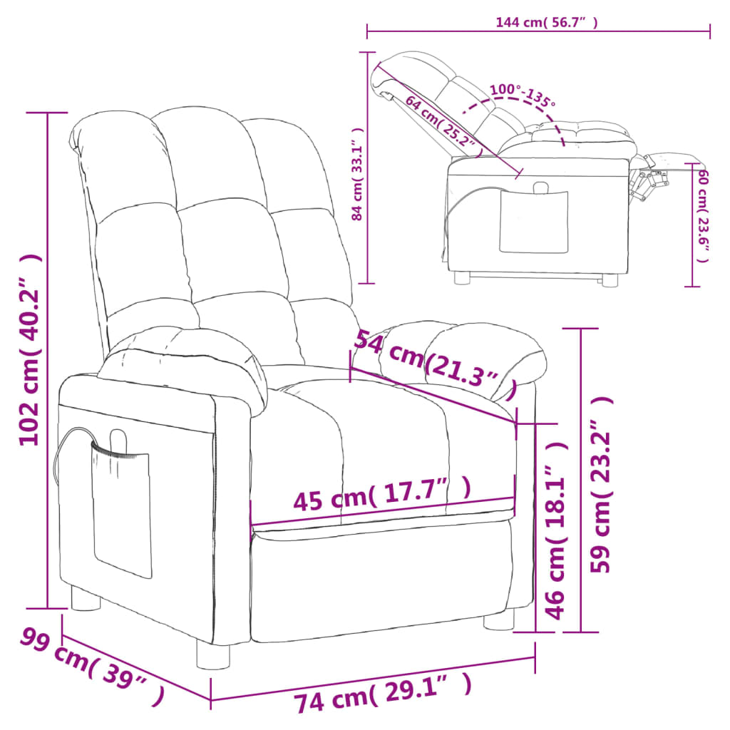 vidaXL Sillón reclinable eléctrico tela verde oscuro