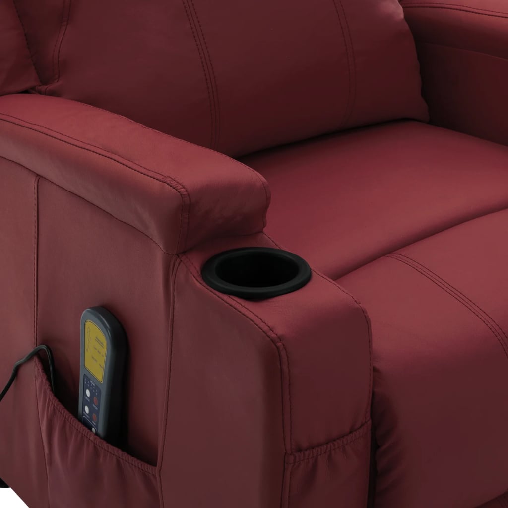 vidaXL Sillón de masaje eléctrico cuero sintético rojo tinto