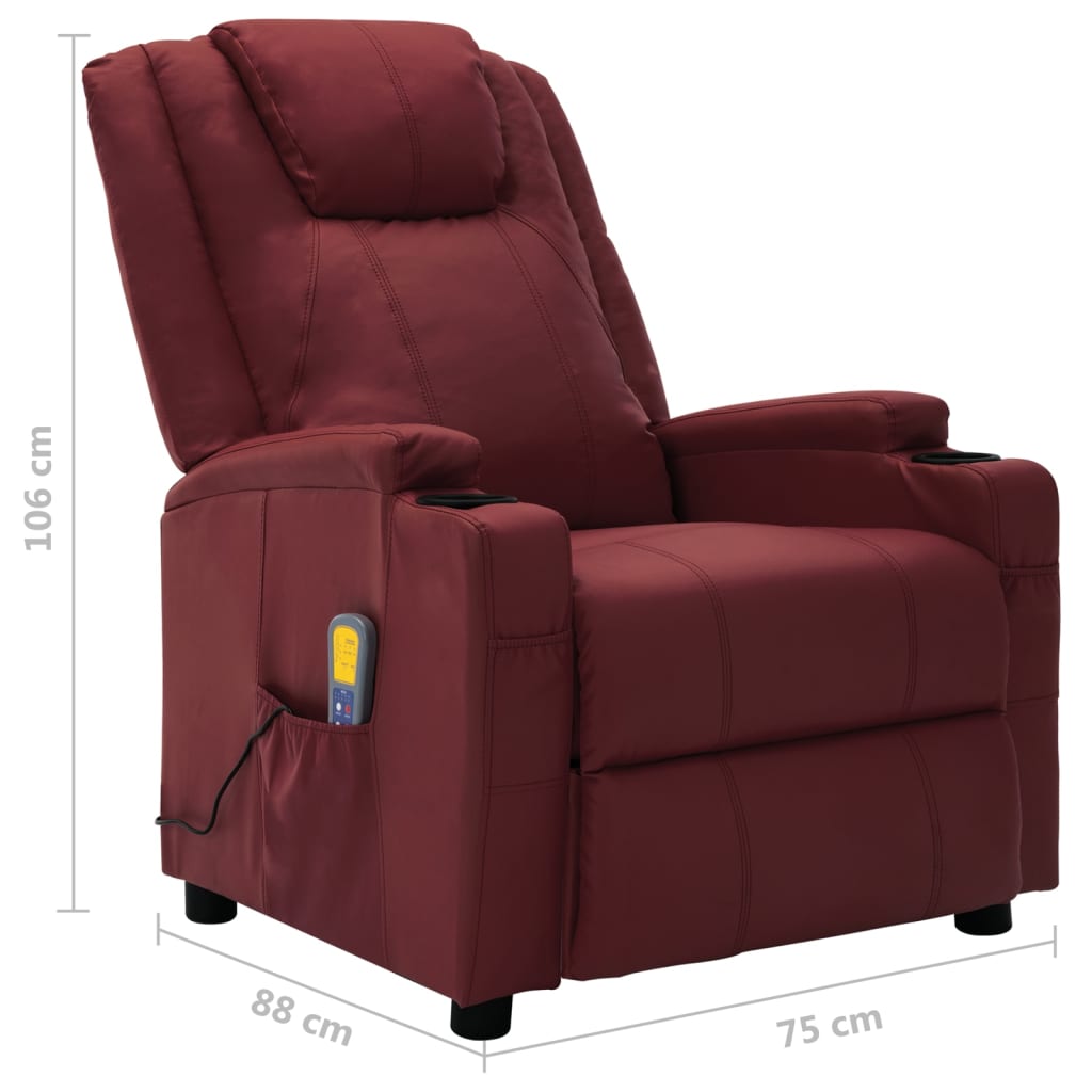 vidaXL Sillón de masaje eléctrico cuero sintético rojo tinto