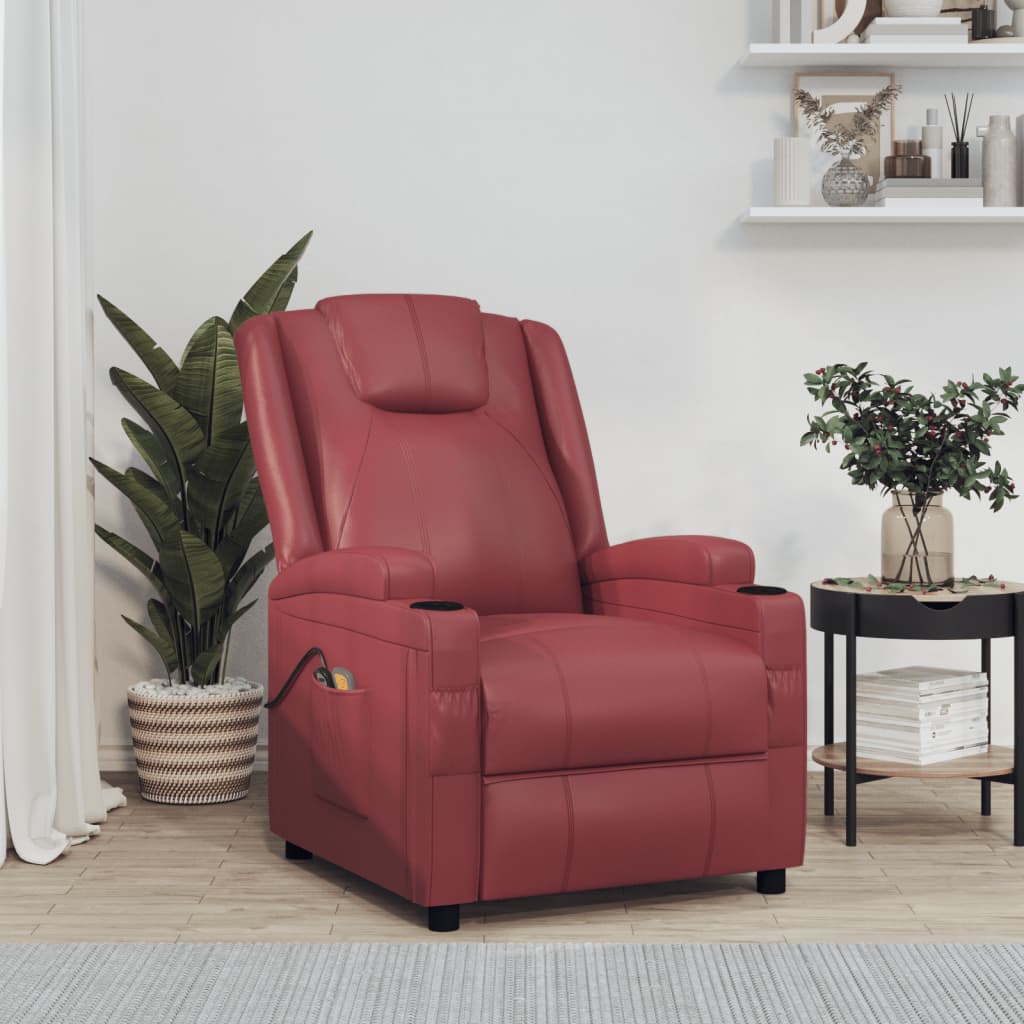 vidaXL Sillón de masaje eléctrico cuero sintético rojo tinto