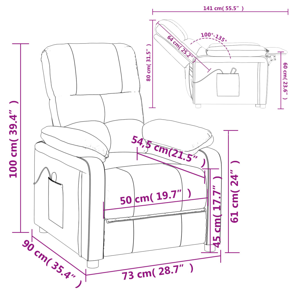 vidaXL Sillón reclinable eléctrico tela gris claro