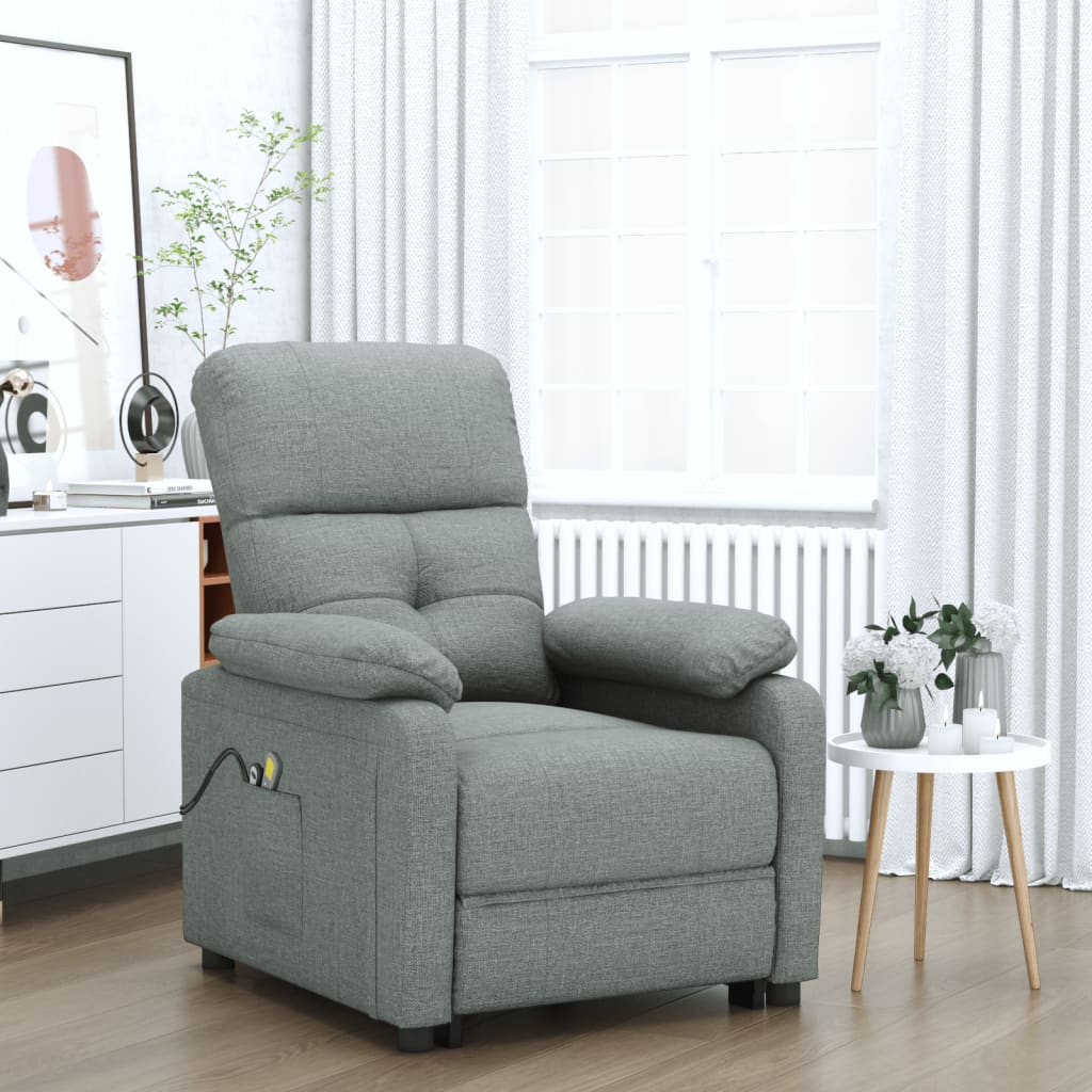 vidaXL Sillón de masaje eléctrico tela gris oscuro