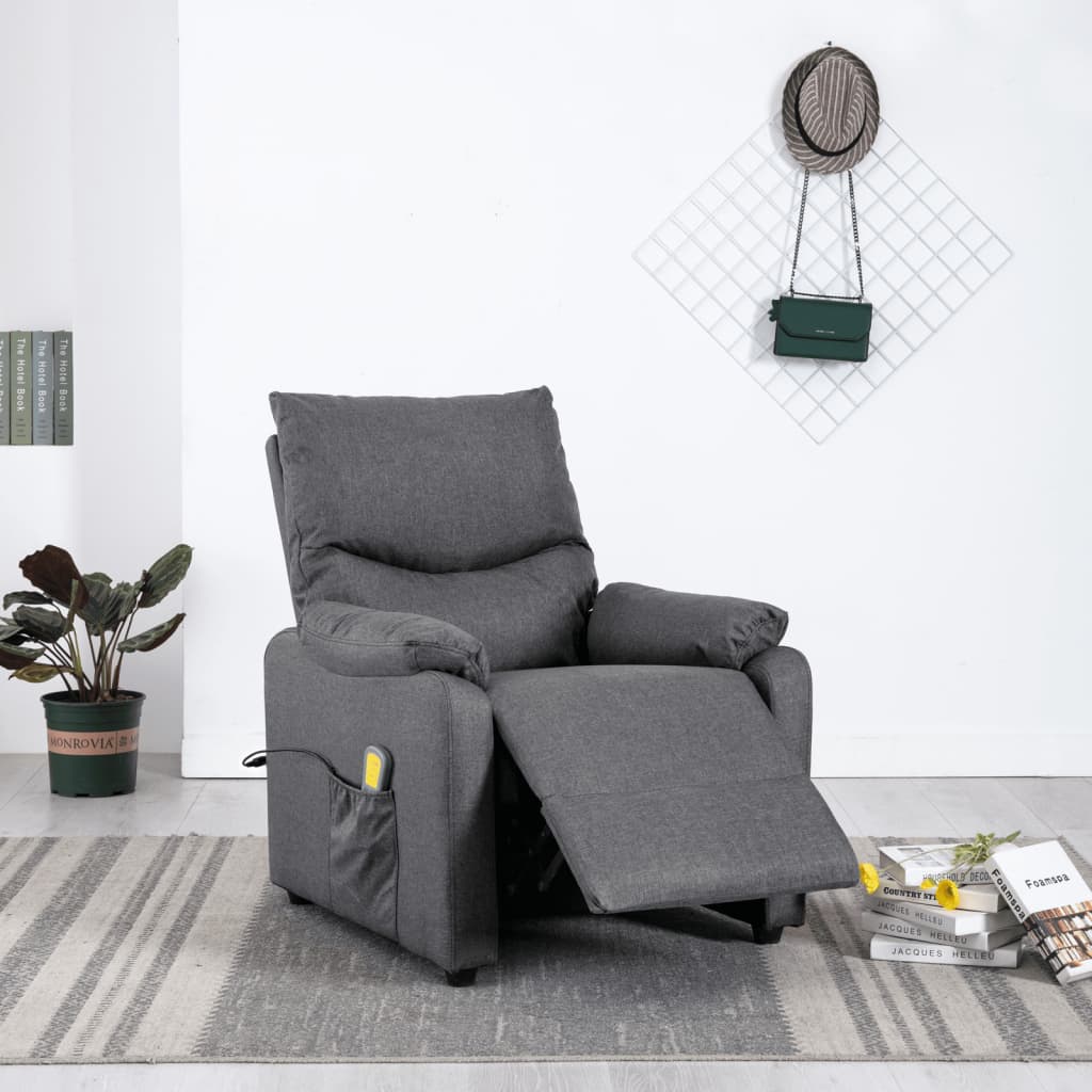 vidaXL Sillón de masaje eléctrico tela gris oscuro