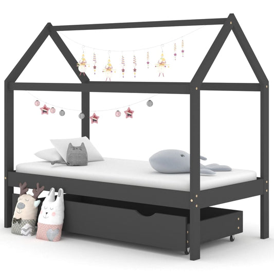 vidaXL Estructura de cama infantil y cajón madera pino gris 80x160cm