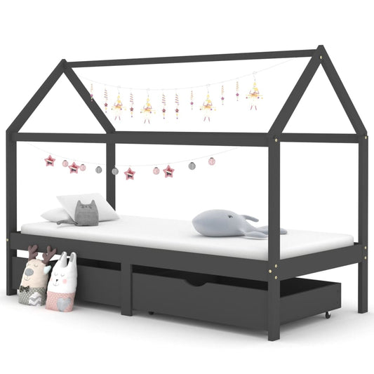 vidaXL Estructura de cama infantil y cajones madera pino gris 90x200cm