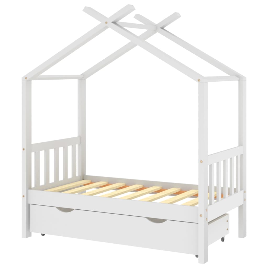 vidaXL Estructura de cama niños y cajón madera maciza blanca 70x140 cm