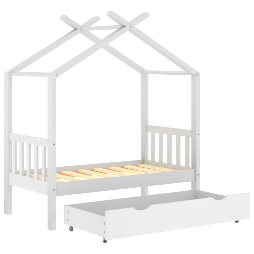 vidaXL Estructura de cama niños y cajón madera maciza blanca 70x140 cm