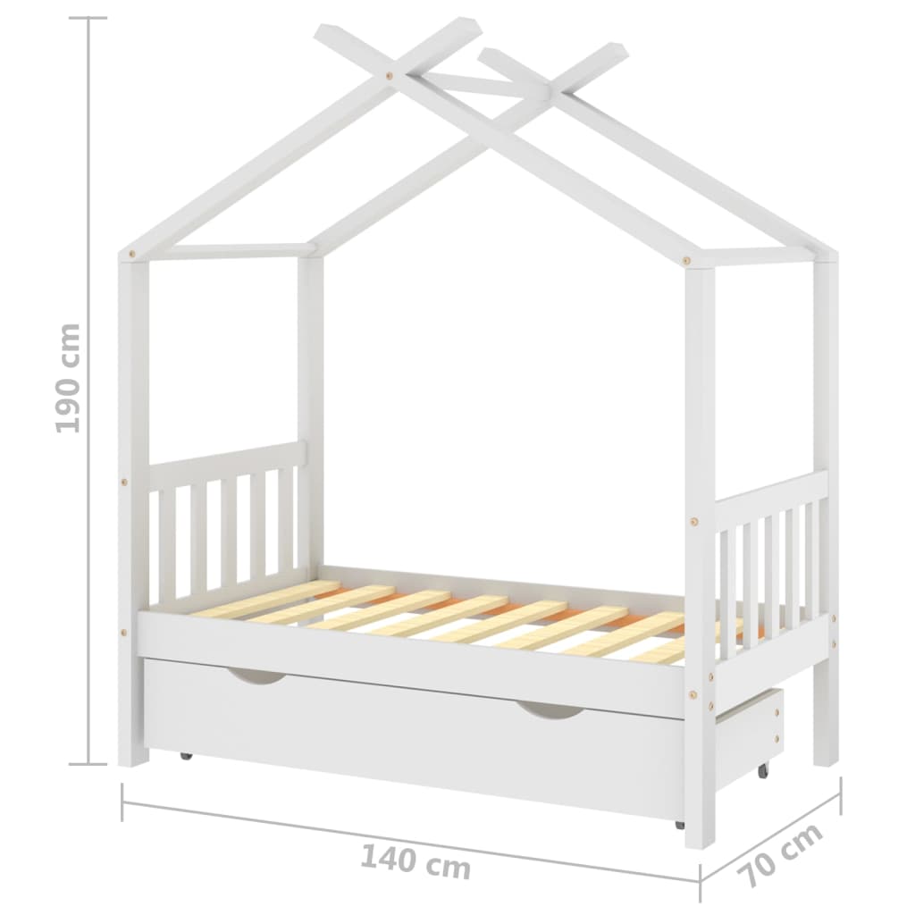 vidaXL Estructura de cama niños y cajón madera maciza blanca 70x140 cm