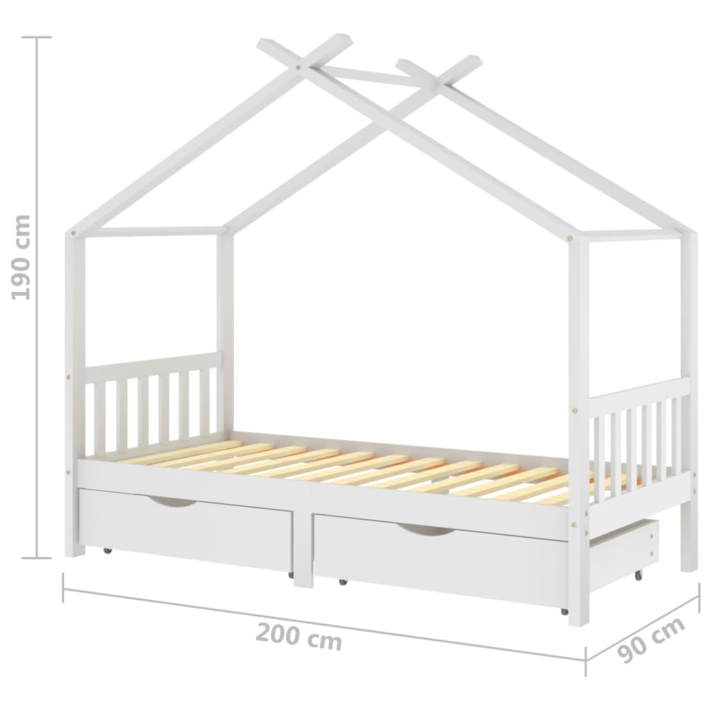 vidaXL Estructura cama niños y cajones madera maciza blanca 90x200 cm