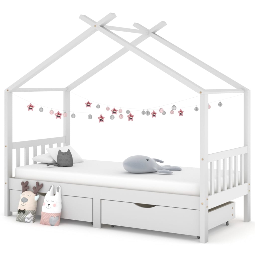 vidaXL Estructura cama niños y cajones madera maciza blanca 90x200 cm