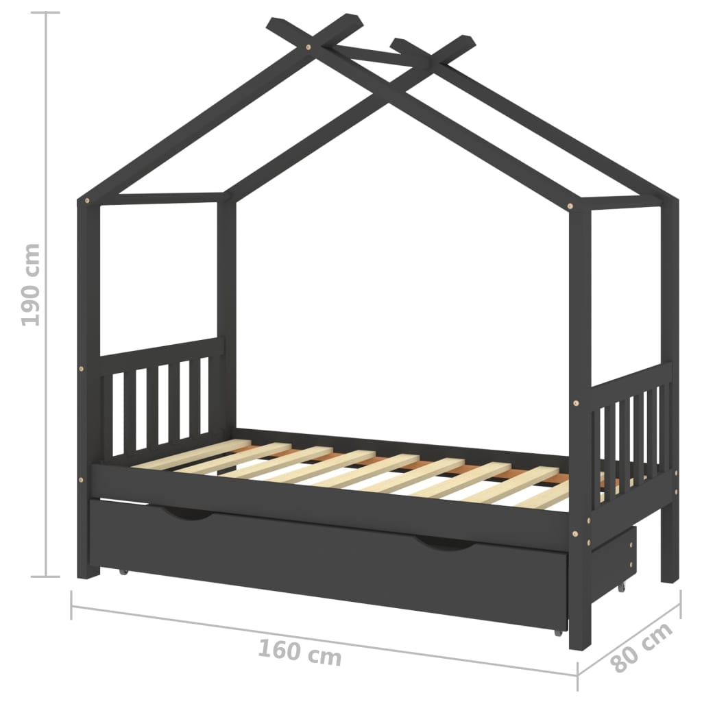 vidaXL Estructura de cama infantil y cajón madera pino gris 80x160cm