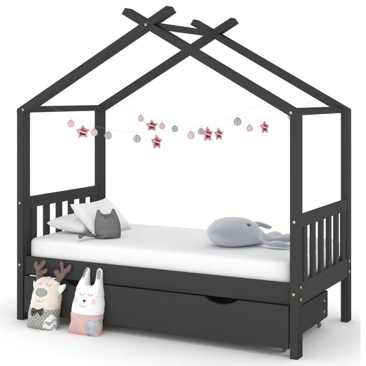 vidaXL Estructura de cama infantil y cajón madera pino gris 80x160cm