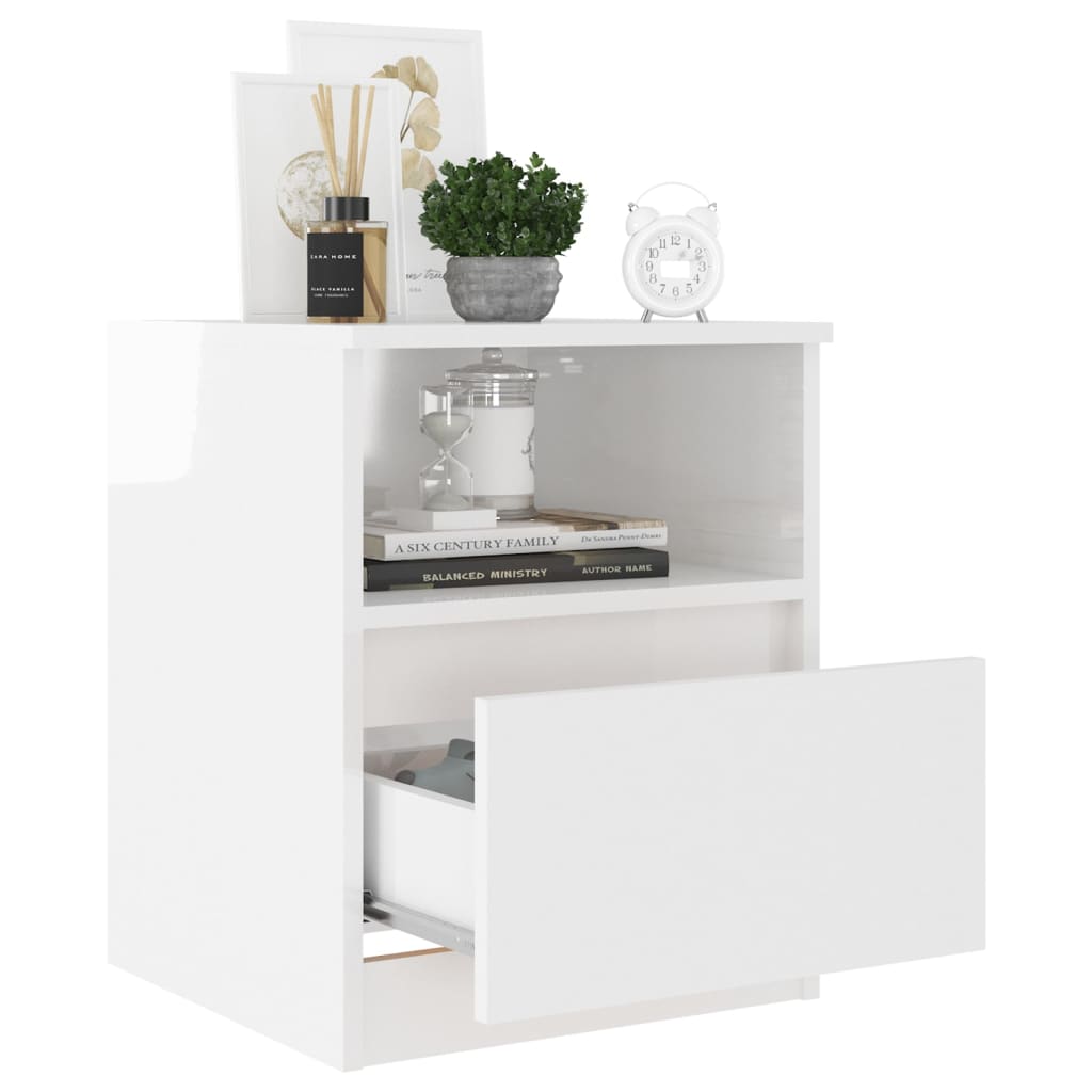 vidaXL Mesita de noche madera contrachapada blanco brillo 40x40x50 cm