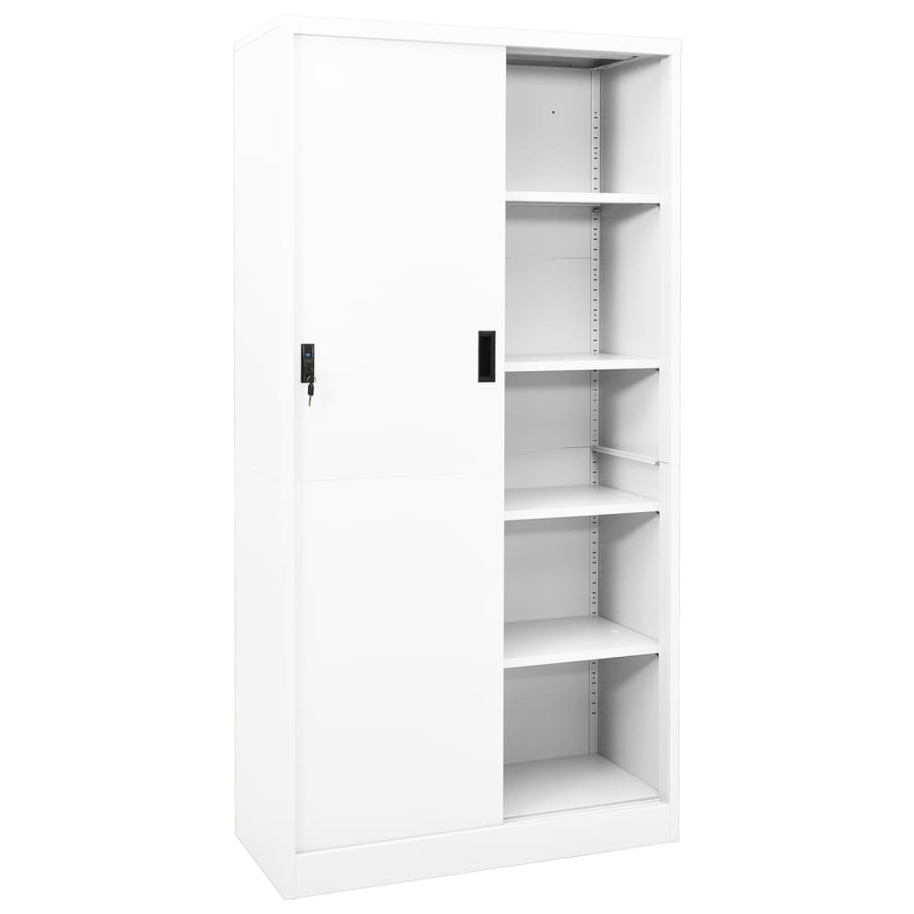 vidaXL Armario de oficina puerta corredera acero blanco 90x40x180 cm