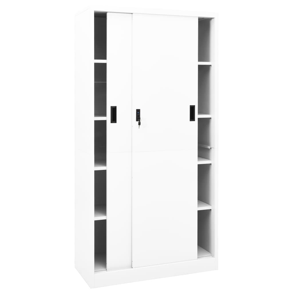 vidaXL Armario de oficina puerta corredera acero blanco 90x40x180 cm