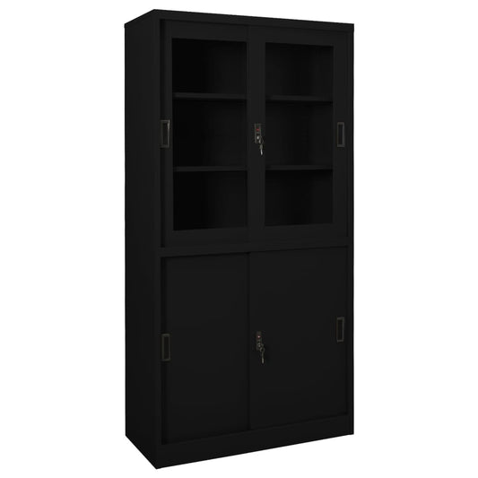 vidaXL Armario de oficina con puerta corredera acero negro 90x40x180cm