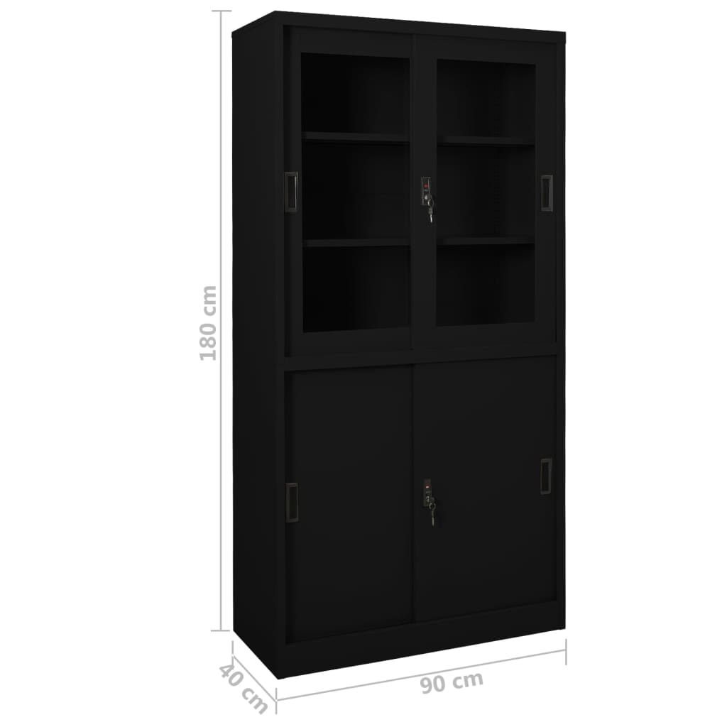 vidaXL Armario de oficina con puerta corredera acero negro 90x40x180cm