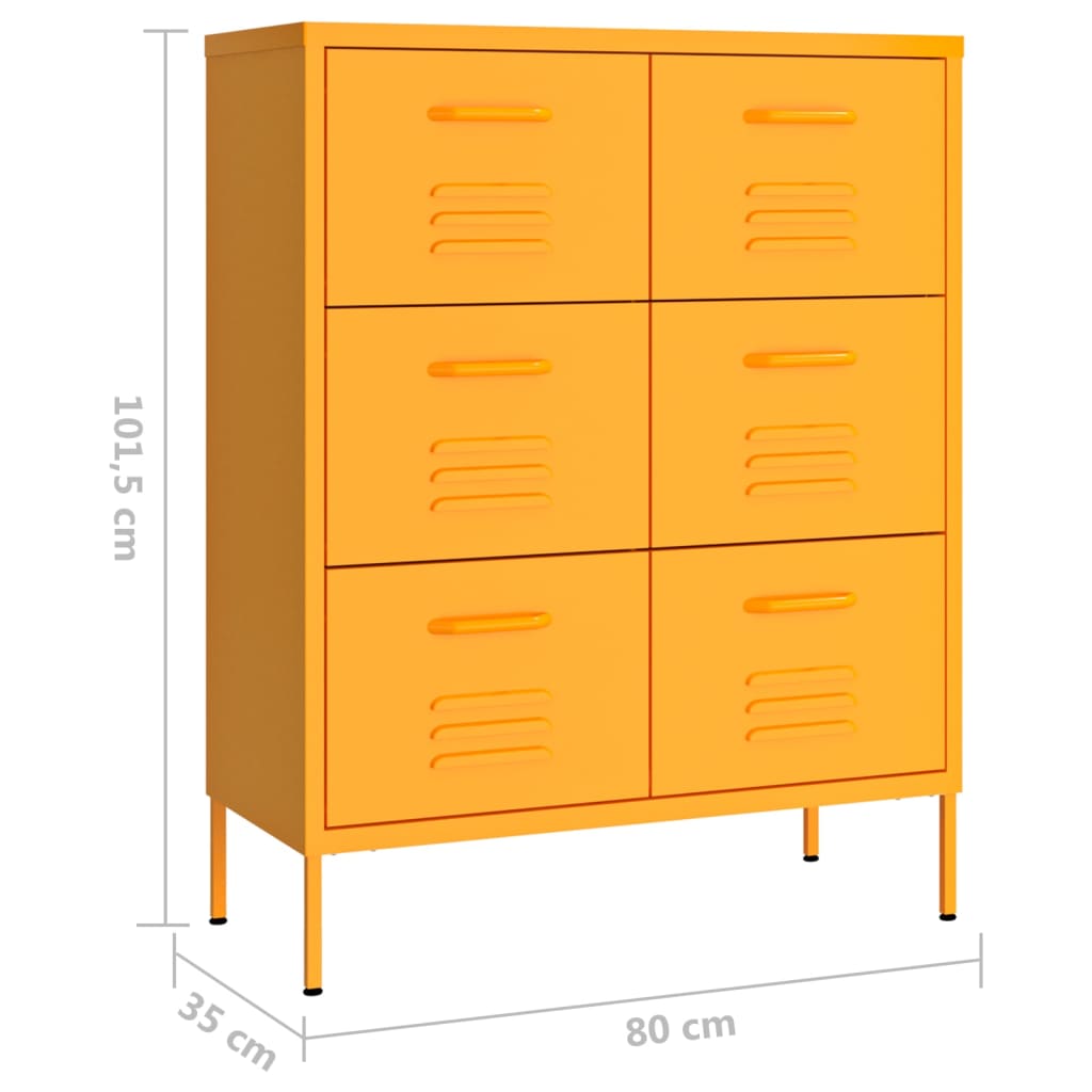 vidaXL Armario almacenamiento acero amarillo mostaza 80x35x101,5 cm