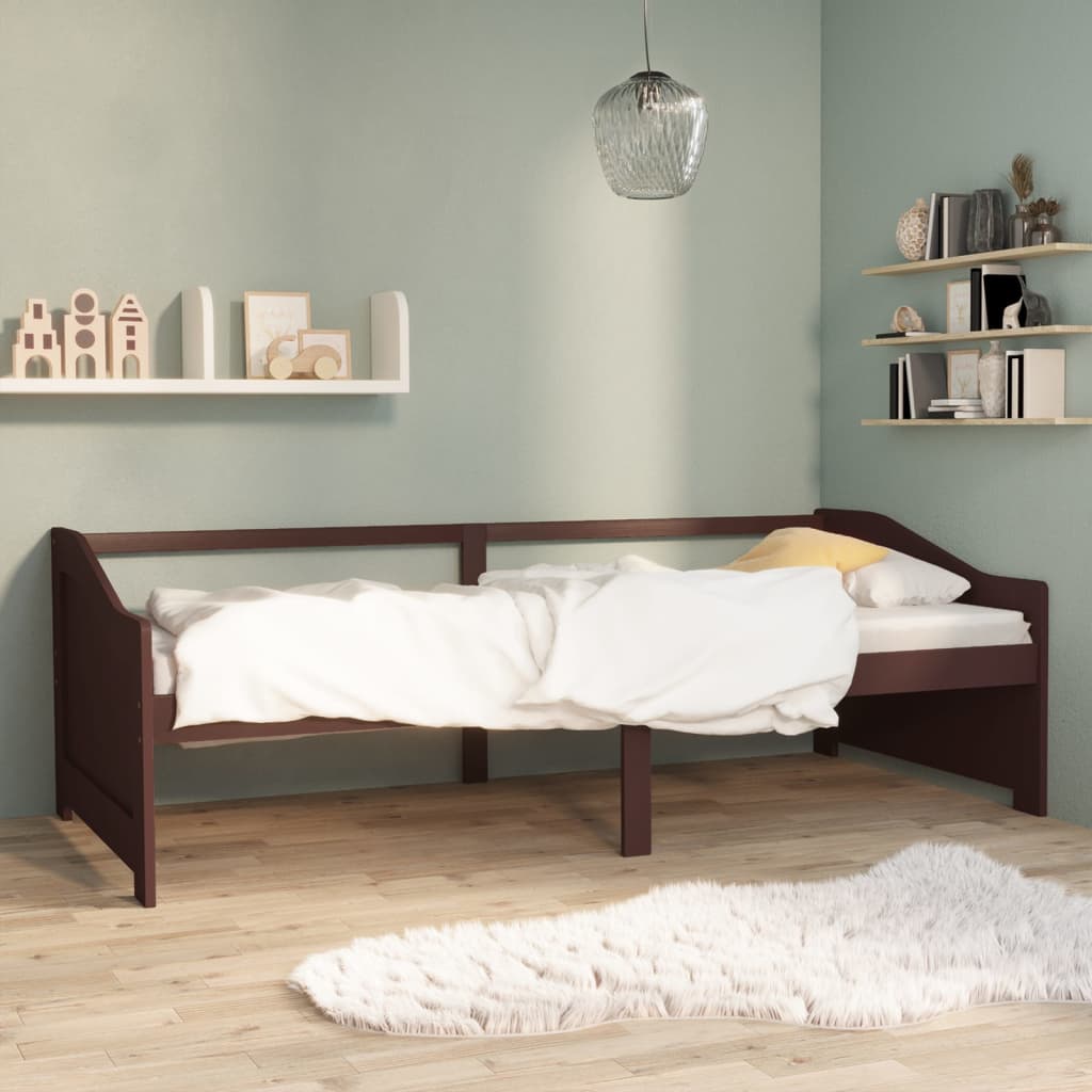 vidaXL Sofá cama de 3 plazas sin colchón marrón oscuro 90x200 cm