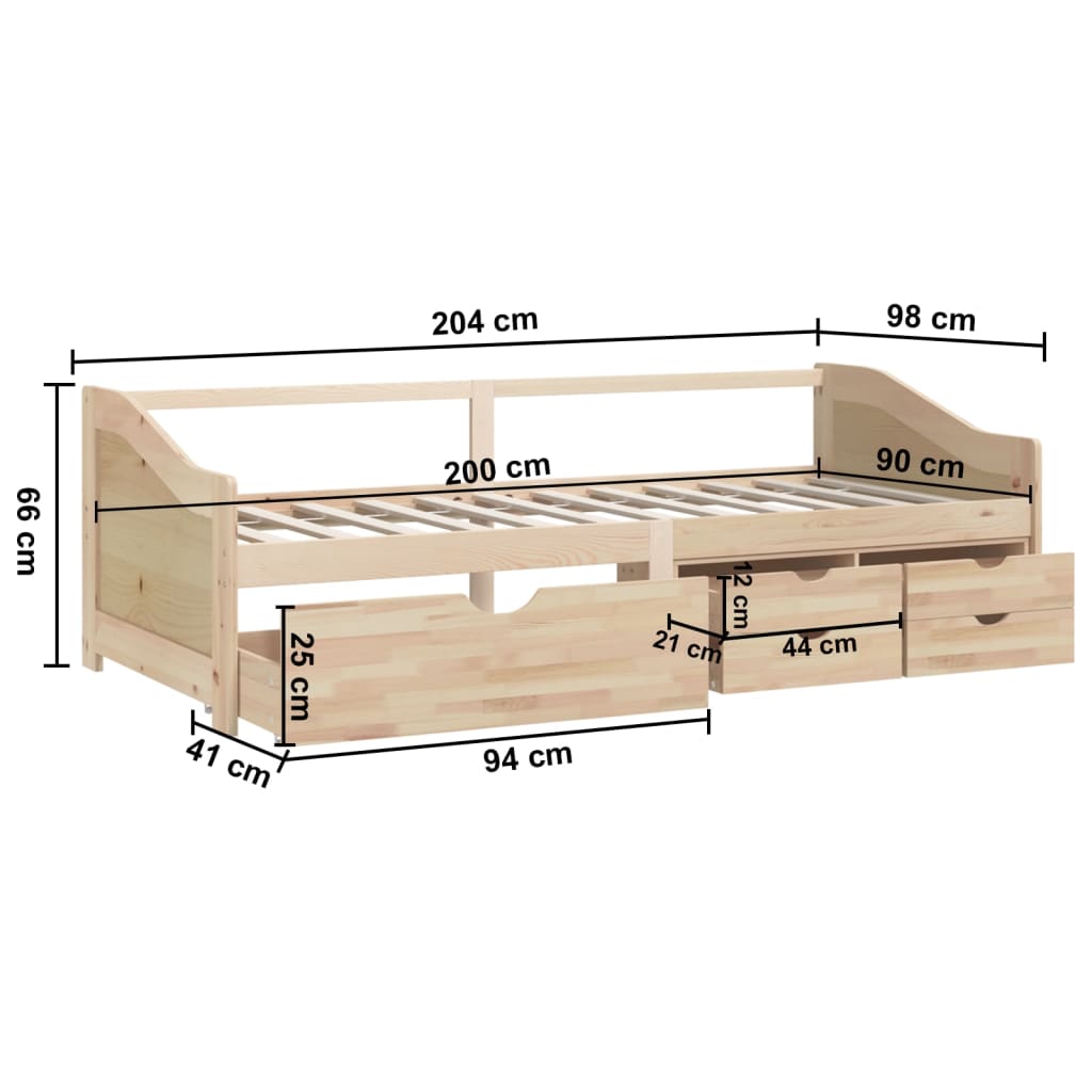 vidaXL Sofá cama de 3 plazas sin colchón madera maciza pino 90x200 cm