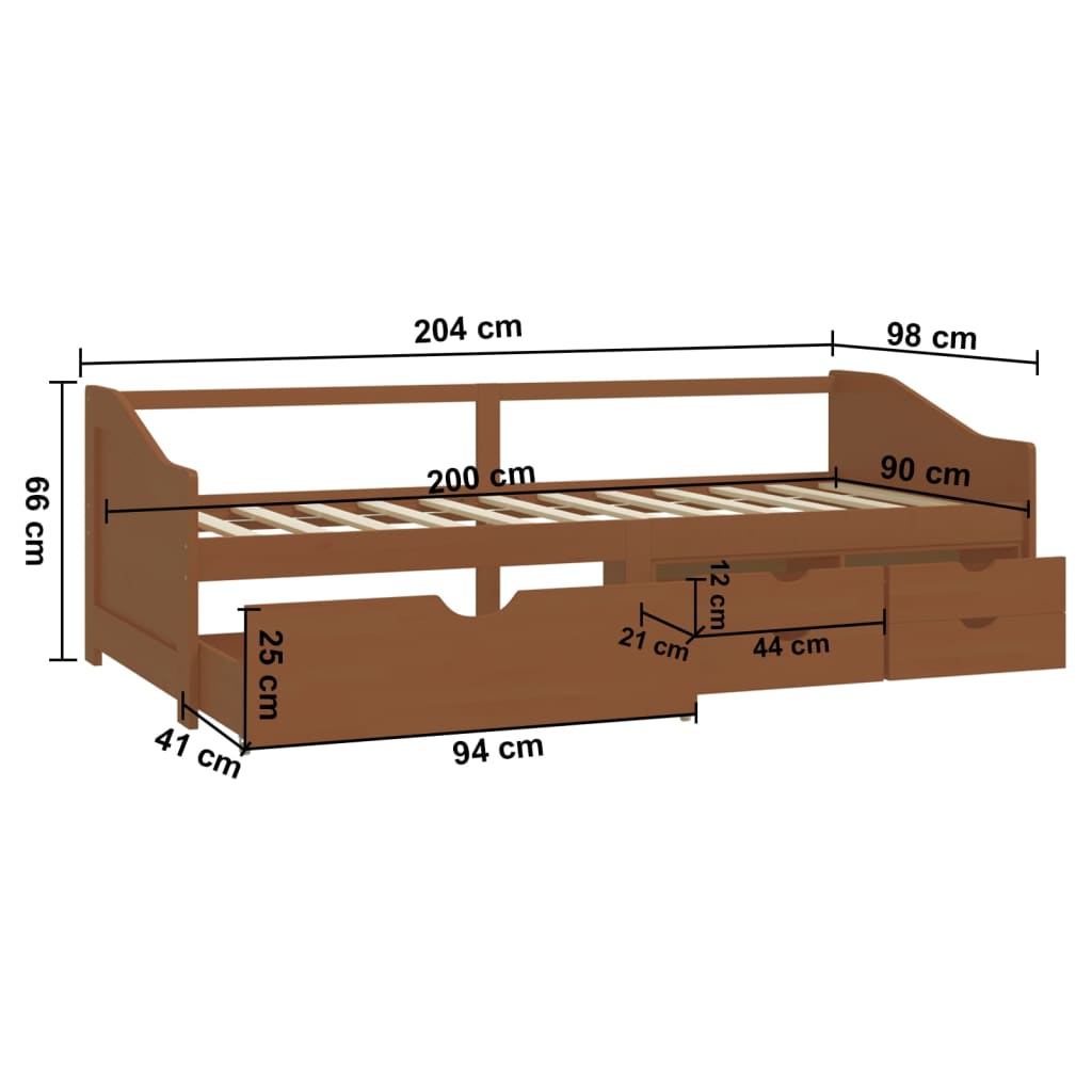 vidaXL Sofá cama de 3 plazas sin colchón pino marrón miel 90x200 cm