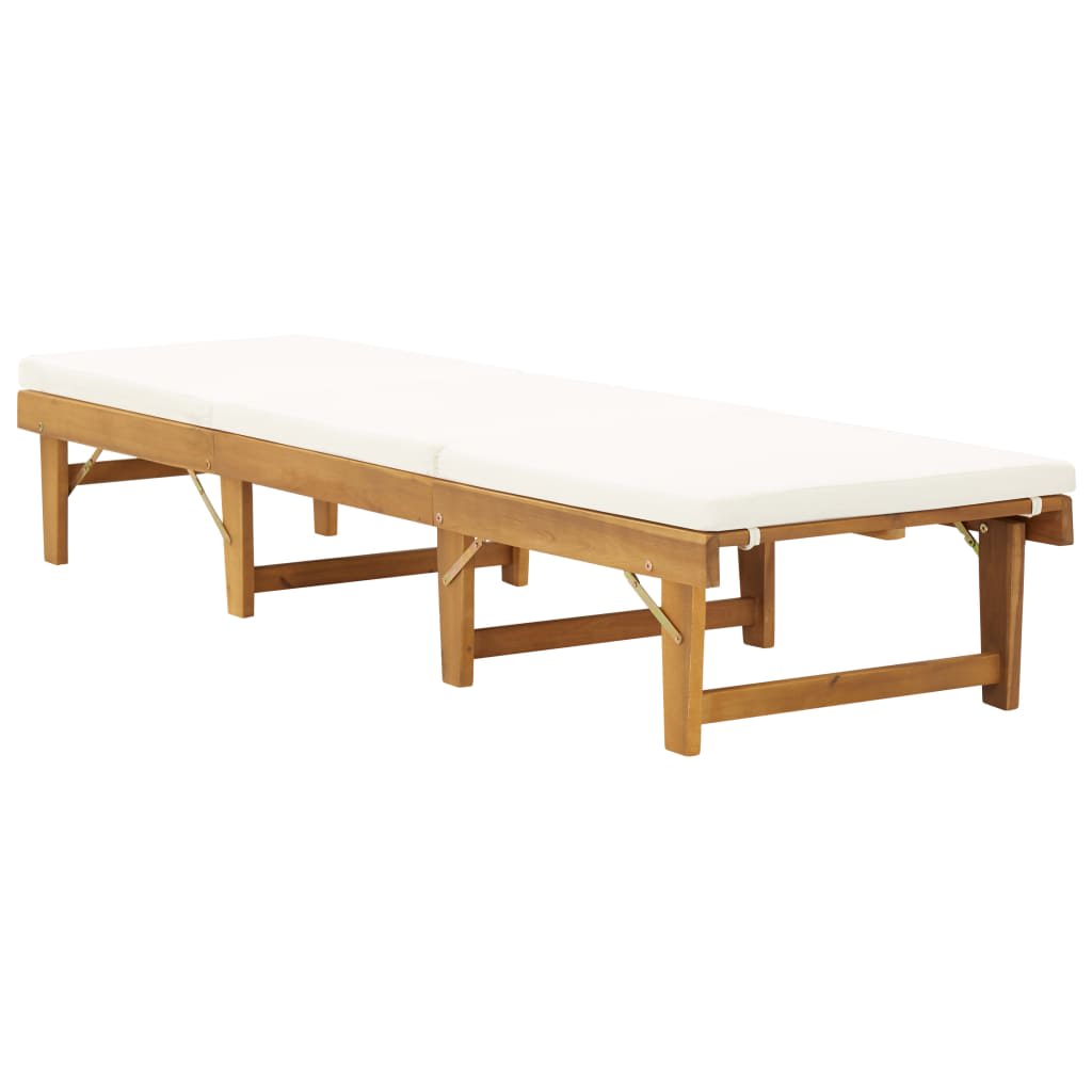 vidaXL Tumbona plegable con cojín madera maciza de acacia blancocrema