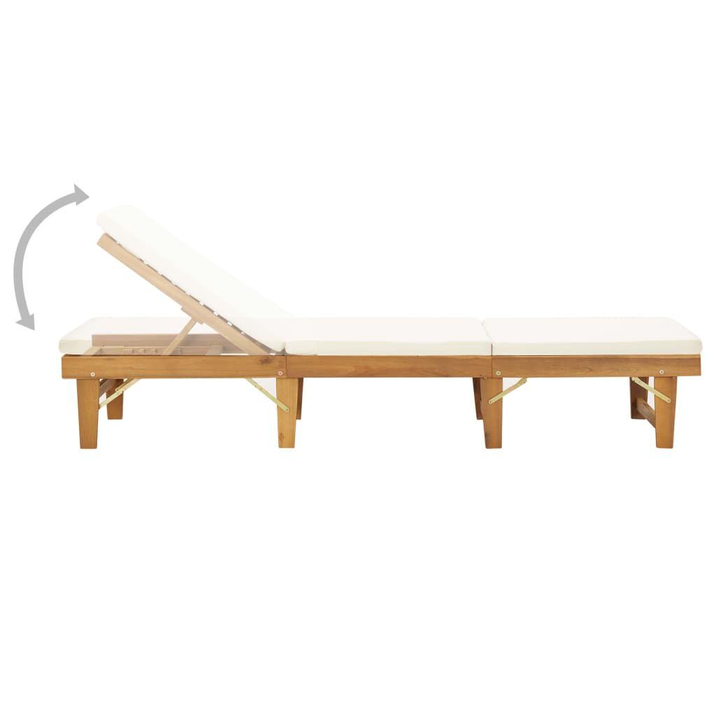 vidaXL Tumbona plegable con cojín madera maciza de acacia blancocrema