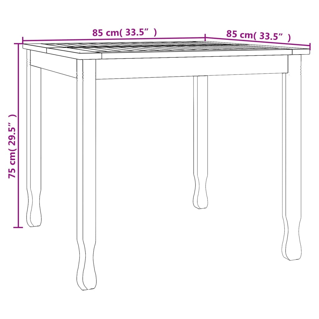 vidaXL Mesa de comedor de jardín madera maciza de teca 85x85x75 cm