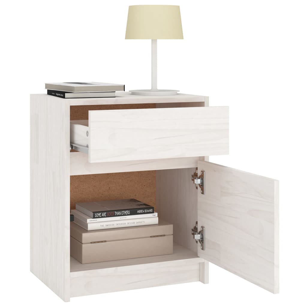 vidaXL Mesita de noche madera maciza de pino blanca 40x31x50 cm