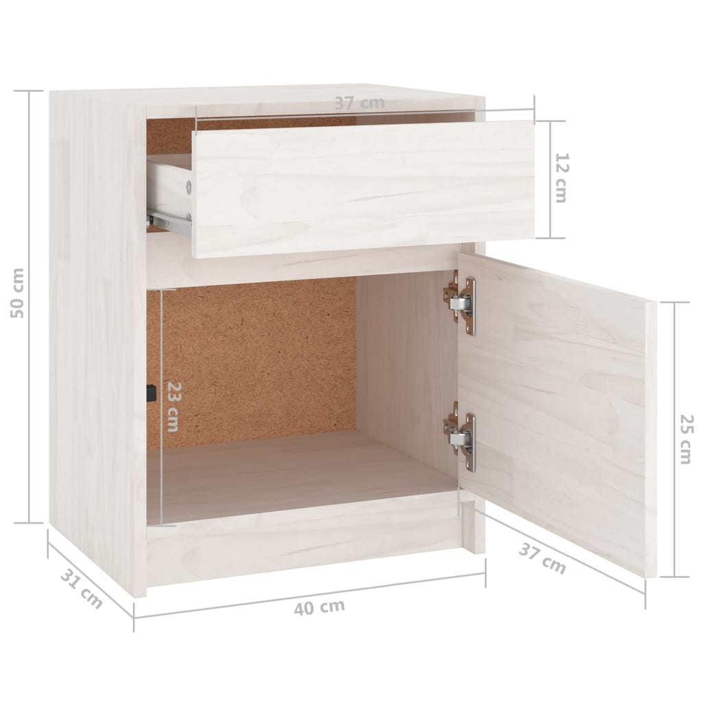 vidaXL Mesita de noche madera maciza de pino blanca 40x31x50 cm