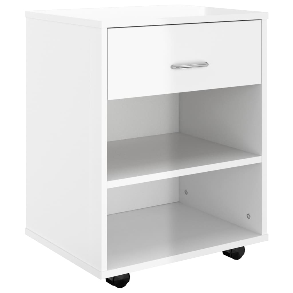 vidaXL Armario ruedas madera contrachapada blanco brillante 46x36x59cm