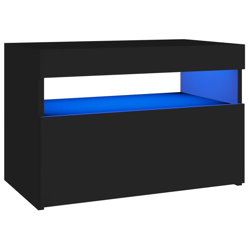 vidaXL Mesita de noche con luces LED contrachapada negro 60x35x40 cm