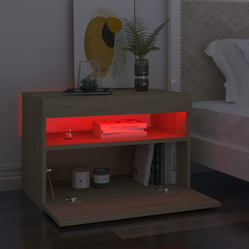 vidaXL Mesita de noche con luces LED contrachapada Sonoma 60x35x40 cm