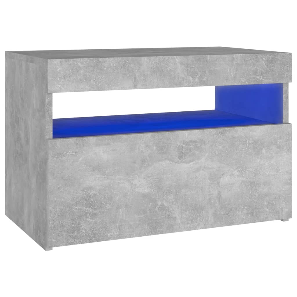 vidaXL Mesita de noche con LED contrachapada gris hormigón 60x35x40 cm