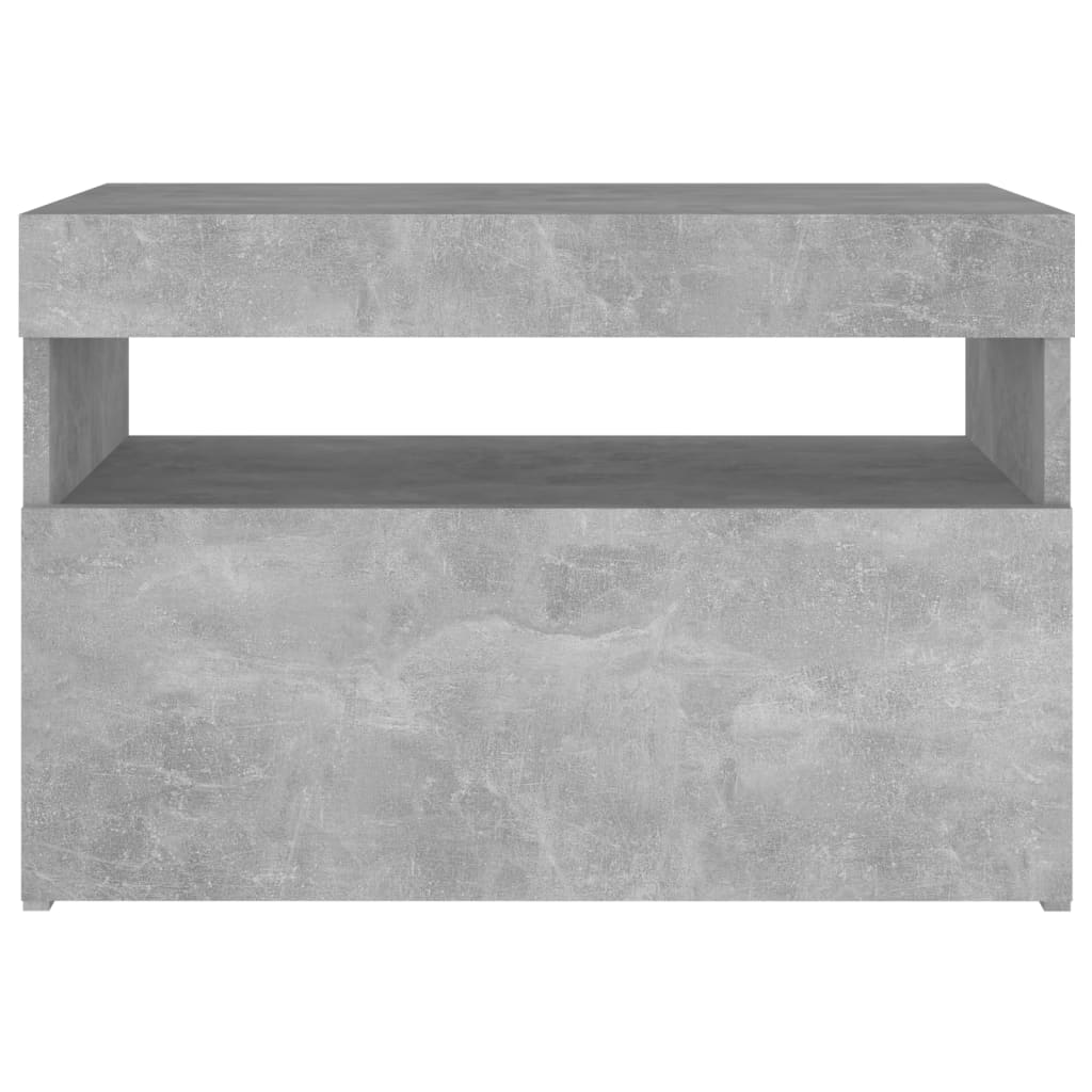 vidaXL Mesita de noche con LED contrachapada gris hormigón 60x35x40 cm