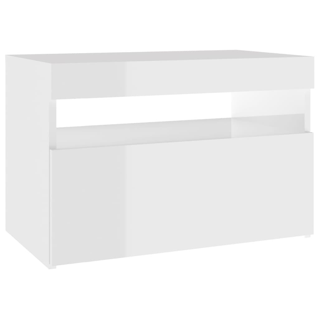 vidaXL Mesita de noche con LED contrachapada blanco brillo 60x35x40 cm