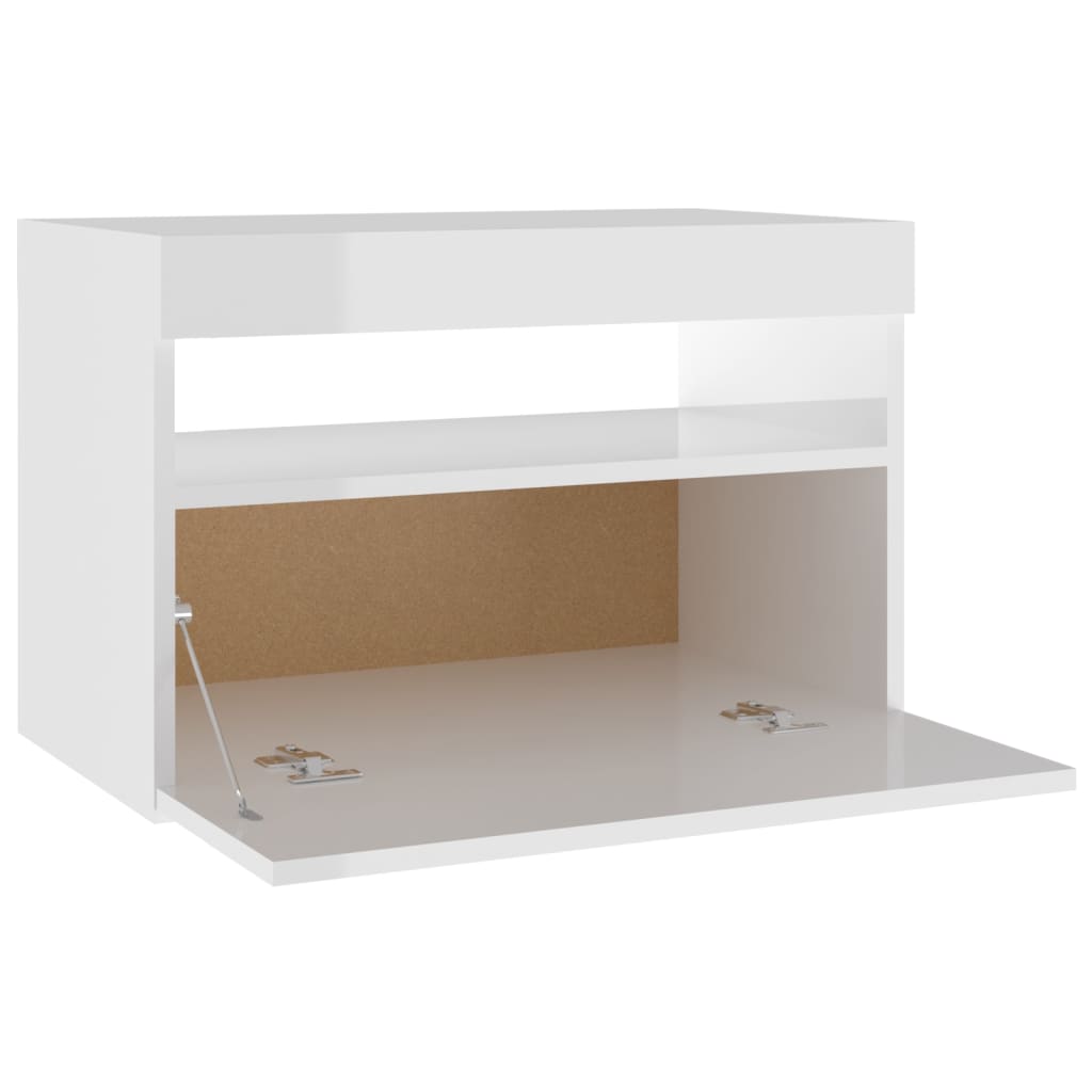 vidaXL Mesita de noche con LED contrachapada blanco brillo 60x35x40 cm