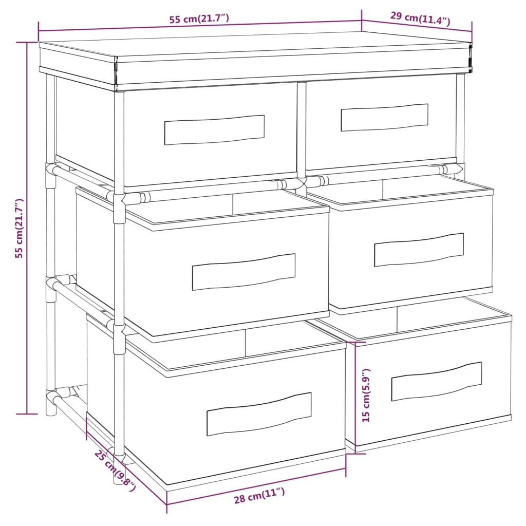 vidaXL Armario almacenamiento con 6 cajones acero negro 55x29x55 cm